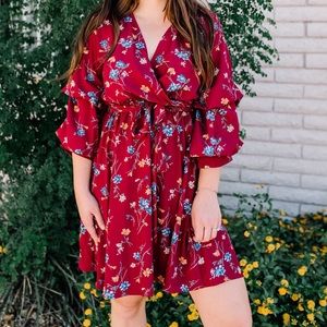 Mauve dress with floral detailing